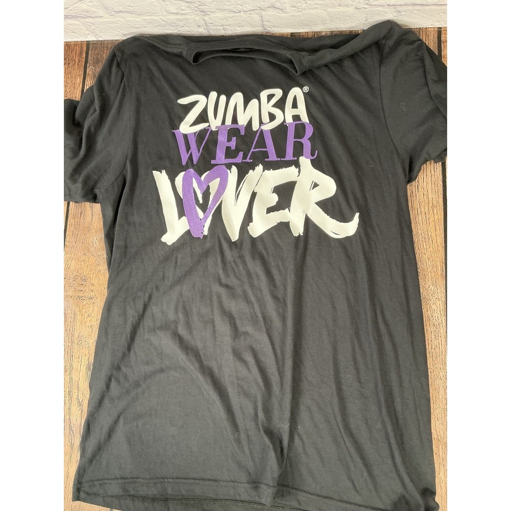 Zumba Wear Lover T-Shirt ZW Insider Black White Purple One Size Activewear Top